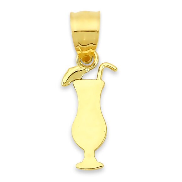Solid 10K Gold Cocktail Glass Pendant- Tropical Drink Pendant - Picture 1 of 5